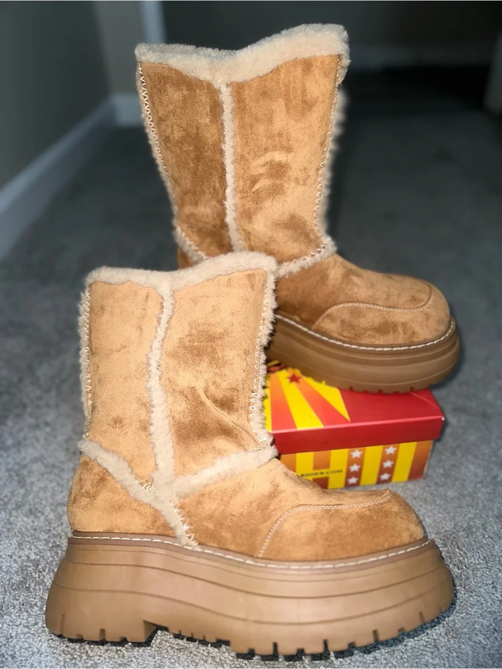 Current Mood Tan Suede Shearling Winter Boots